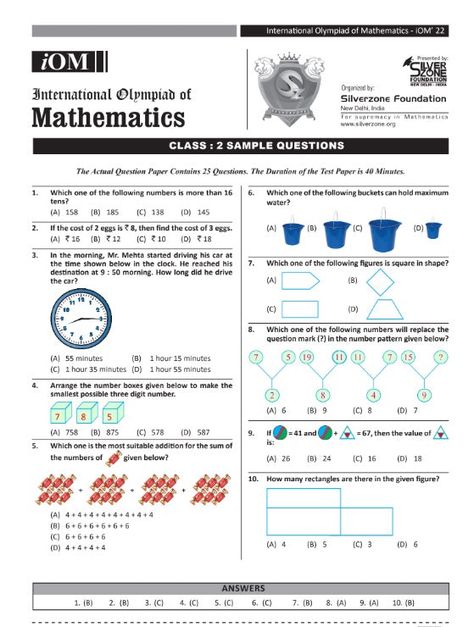 Class 2 iOM Maths Olympiad sample paper Math Olympiad Worksheets Grade 3, Olympiad Exam Class 2 Maths, Olympiad Maths Worksheet For Grade 2, Maths Olympiad For Class 2, Olympiad Maths Grade 3, Maths Olympiad Class 1, Math Olympiad Grade 2, Olympiad Maths Worksheets For Class 1, Class 3 Maths Worksheet