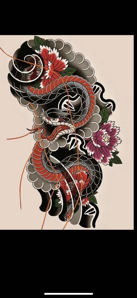 Snake Tattoo Design Forearm, Irezumi Snake Tattoo, Snake Back Piece Tattoo, Snake Tattoo Sleeve Men, Japanese Cobra Tattoo, Japan Snake Tattoo, Japanese Tattoo Snake, Japanese Snake Tattoo Design, Japanese Traditional Dragon Tattoo