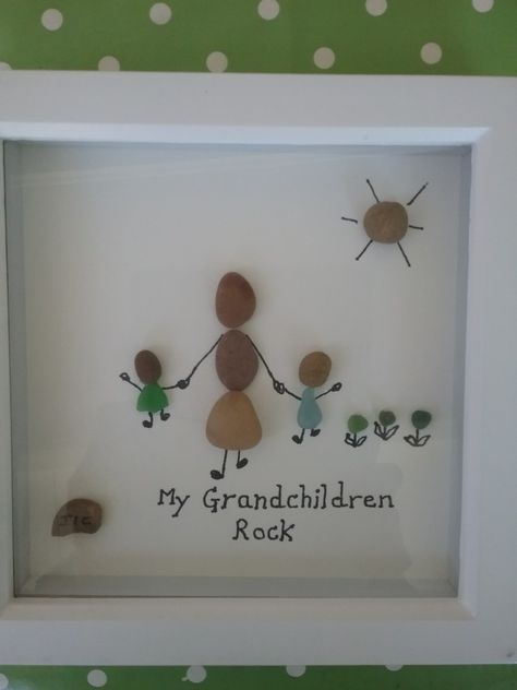 Pebble and sea glass gift for friend's new home Sea Glass People Art, Sea Glass Family Art, Sea Glass People, River Crafts, Rock Pic, Broken Glass Crafts, Pebble People, Sea Glass Artwork, Rock Pictures