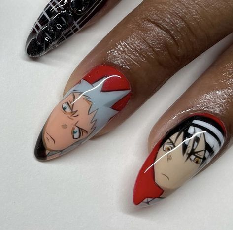 Soul Eater Nails, Anime Nails Designs, Character Nails, Anime Nail, Teen Nails, Nail Glam, Anime Nails, Awesome Nails, Cool Makeup Looks