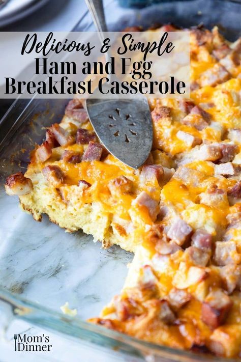 A really delicious and simple overnight breakfast casserole with bread, ham, eggs, and cheese. Can be made up to 2 days in advance! Overnight Breakfast Casserole With Bread, Egg Bake With Bread, Ham And Egg Breakfast Casserole, Overnight Ham, Overnight Egg Casserole, Egg And Cheese Casserole, Egg Breakfast Casserole, Ham Breakfast Casserole, Breakfast Casserole With Bread