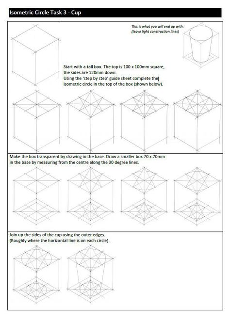 Task Sheet 3 of 9 in teaching step-by-step Instrumental Isometric Circles. Isometric Paper, Isometric Drawing Exercises, Procreate Ipad Tutorials, Interesting Drawings, Isometric Drawing, Ipad Tutorials, Pixel Art Tutorial, Object Drawing, Sketchbook Drawings