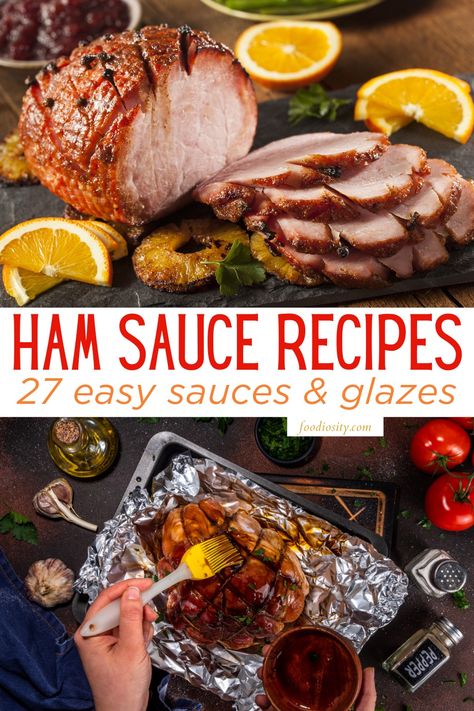 27 Best Sauces For Ham - Foodiosity Spicy Ham Recipes, Marinade For Ham, Sauces For Ham Slices, Sauce For Ham Steaks, Baked Ham Sauce Recipes, Honey Glaze Ham Sauce, Best Glaze For Ham, Sauce For Thanksgiving Ham, Savory Glaze For Ham