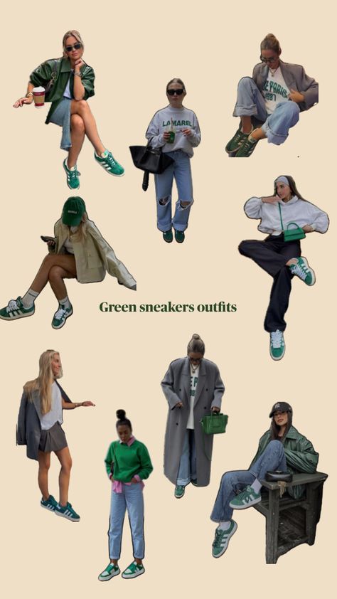 Green Samba Outfit, Adidas Shoes Green, Green Sambas, Adidas Gazelle Green, Green Shoes Outfit, Samba Adidas Outfit, Adidas Gazelle Outfit, Sneakers Outfit Work, Green Shoe