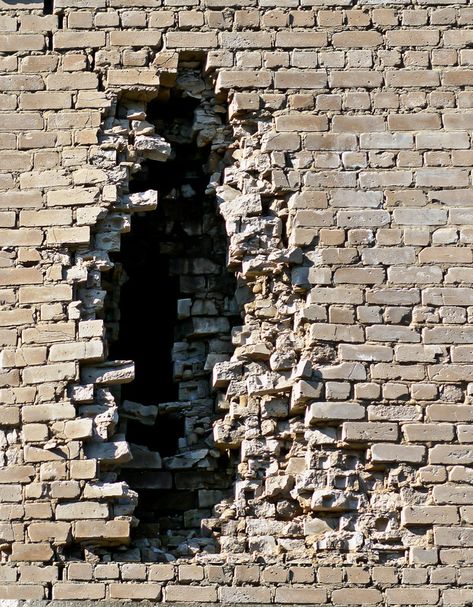 Hole In Brick Wall, Crumbling Wall, Ruined House, Ruined Buildings, Brick Archway, Ward Off Evil Spirits, Broken Wall, Christian Graphic Design, Old Brick Wall