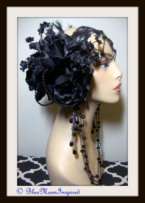 https://www.etsy.com/listing/181670047/headpiece-headdress-black-roses-fairy? Black Floral Headpiece, Headpieces Diy, Victorian Headpiece, Autumn Goddess, Poetry Inspired, Headpiece Diy, Festival Chic, Alt Outfits, Black Roses