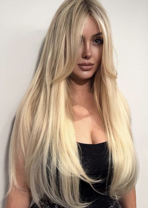 Haircuts With Extensions Long Layered, Barbie Haircut Long Hair, Long Blonde Hair With Layers 2023, Platinum Blonde Long Layers, Extra Long Blonde Hair With Layers, Long Blonde Hair Blowout, Big Blonde Blowout, Round Face Hairstyles Long, Trendy Haircuts For Women