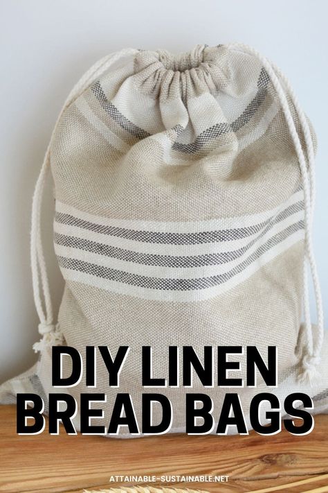 Wondering how to keep bread fresh? Here's how to make a DIY linen bread bag to keep bread fresh longer. You can make a bag from thrifted linen in 15 minutes! You'll never wonder how to keep bread fresh again. #sewingproject # Store Homemade Bread, Linen Bread Bag, Beginning Sewing, Damask Linen, Loaves Of Bread, Bowl Covers, Make A Bag, Bread Bag, Cute Sewing Projects