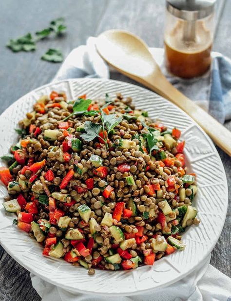 Balsamic Lentil Salad | Destination Delish Best Summer Salad Recipes, French Lentil Salad, Colorful Meals, Salad With Fresh Herbs, Vibrant Salad, Pinterest Stories, Bean Salads, Veggie Salads, Crunchy Vegetables