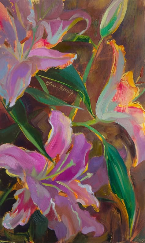 Bright pink lilies painted with oil Piskel Art, Lily Painting, Arte Inspo, Realism Art, Flower Art Painting, Painting Art Projects, Latvia, Art Oil, 그림 그리기