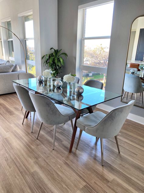 Dinning room decor idea. Love this west elm dinning table and chairs! #decor #home #dinningchairs #kitchentable Follow my shop @Diaryofadirtyblonde_home on the @shop.LTK app to shop this post and get my exclusive app-only content! #liketkit #LTKstyletip #LTKhome @shop.ltk https://liketk.it/3xQEJ Jensen Dining Table, Dinning Table And Chairs, West Elm Dining Room, Glass Dining Table Decor, Glass Dinning Table, Cement Crafts, Glass Dining Table, Dining Table Decor, Decor Idea