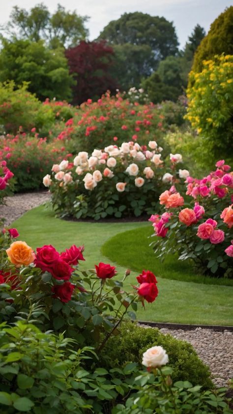 Explore 18 Unique Rose Garden Ideas for Every Style - Inspire Inlet Rose Garden Layout, Rose Flower Garden, Formal English, Rose Garden Ideas, Rose Garden Design, Garden Layout Ideas, Backyard Layout, Unique Roses, Stone Path