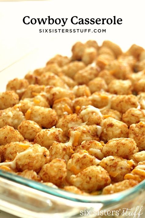 Cowboy Casserole (Easy Tater Tot Casserole) Recipe Cowboy Casserole Tater Tots, Ground Beef And Vegetables, Easy Tater Tot Casserole, Tater Tot Casserole Recipe, Cowboy Casserole, Beef And Vegetables, Tater Tot Casserole Recipes, Casserole Easy, Tot Casserole