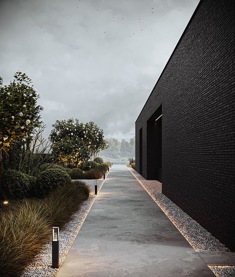 Modern Landscaping, Landscape Lighting, Backyard Landscaping Designs, Outdoor Design, Modern Garden, Modern House Exterior, Design Layout, Walkway, Front Yard Landscaping