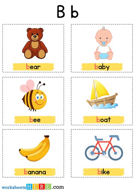 Things That Start With B Letter with Pictures, Alphabet B Words Examples - WorksheetsHere.com Words That Start With B, Letter B Pictures, B Words List, Letter With Pictures, Letter B Worksheet, Kids Learning Alphabet, B Letter Images, Two Letter Words, Letter B Worksheets