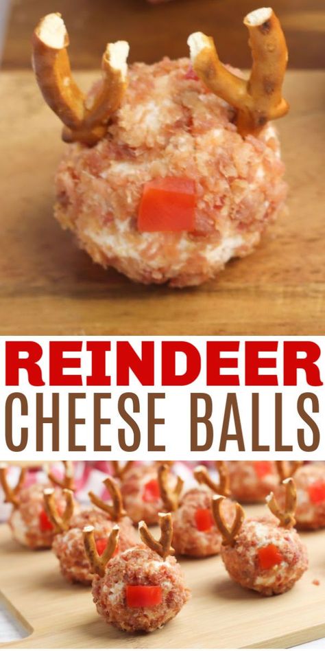 Mini Reindeer Cheese Balls are the perfect Christmas appetizer. These are fun to make with your kids and look great on a platter for the holidays! #cheeseballs #reindeer #christmasappetizers  #cheese #appetizers #snacks #funfood #christmasrecipes Christmas Cheeseball, Mini Reindeer, Appetizers Christmas, Homemade Appetizer, Christmas Appetizer, Christmas Cheese, No Cook Appetizers, Best Christmas Recipes, Cheese Ball Recipes