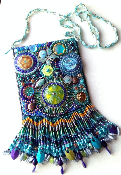 Original bead embroidery handbag purse by Merrell Hickey, Peoria, IL Embroidery Purse, Beaded Pouch, Purse Tutorial, Beautiful Beadwork, Bead Embroidery Patterns, Bead Embroidery Jewelry, Boho Purses, Boho Bags, Handmade Purses