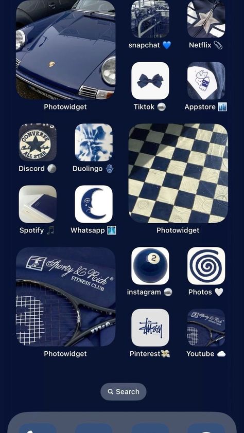 Ios Wallpaper Inspiration, Iphone Widget Theme Ideas, Blue Widget Ideas Homescreen, Navy Blue Iphone Theme, Ios Layout Aesthetic Blue, Aesthetic Navy Blue Pictures, Navy Blue Ipad Theme, Navy Ipad Aesthetic, Navy Blue Lockscreen Aesthetic