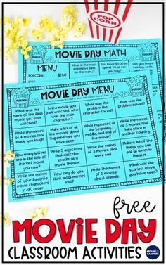 Classroom movie day ideas for first, second, and third grade kids that are both fun and educational. Your students will love the FREE movie day math and reading menus in this post as they use the movie they are watching to review important skills. The movie related activities are ideal for 1st, 2nd, and 3rd grade teachers to keep students engaged and still learning after the movie! Movie Day Ideas, Classroom Movie Day, Movie Day, End Of Year Activities, 4th Grade Classroom, 3rd Grade Classroom, Theme Days, End Of School Year, Education Kindergarten