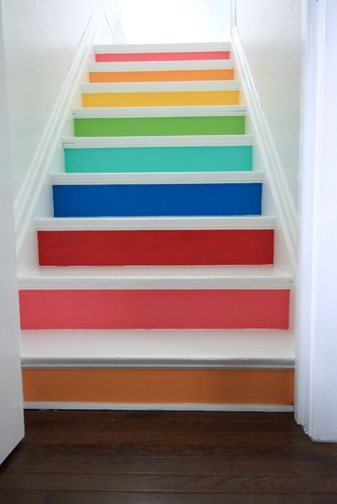 Painted Stairs Ideas and Inspiration | Hunker Painted Stairs Makeover, Rainbow Stairs, Stairs Colours, Basement Steps, Colorful House, Diy Staircase, Stairs Makeover, Stairs Ideas, Staircase Makeover