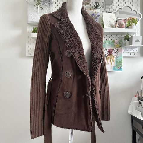 Brown Knitted Fur Pennylane Coat Jacket fairy multi... - Depop Y2k Pieces, Wedding 2024, Jacket Vintage, Fairy Core, Coats Jackets