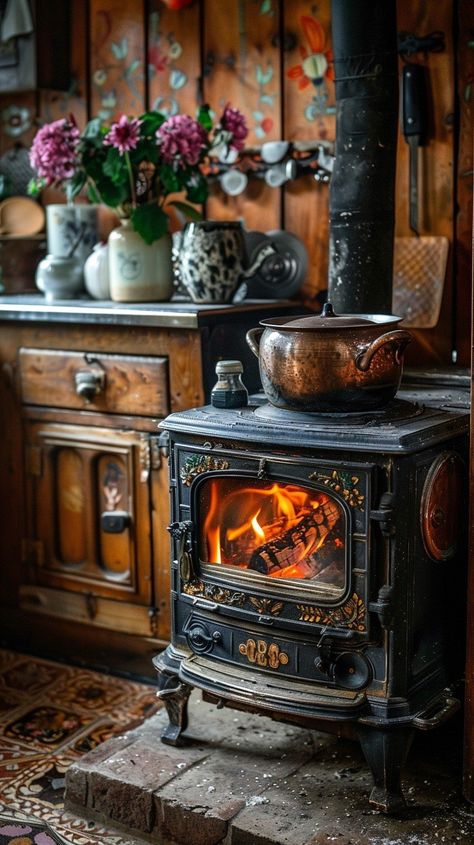 Free Cozy Vintage Kitchen Image | Download at StockCake Vintage Stoves, Antique Stove, Cast Iron Stove, Ocean Design, Night Background, Kitchen Images, Kitchen Corner, Kitchen Stove, Cozy Fireplace