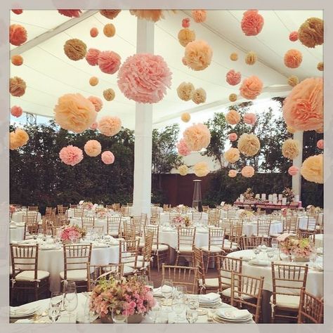 Peach Bridal Showers, Bridal Shower Champagne, Fall Party Decorations, Pom Pom Decorations, Pinterest Wedding, Tent Decorations, Wedding Stage Decorations, Boho Baby Shower, Wedding Stage