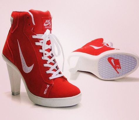 Skill. High Heel Tennis Shoes, Jordan High Heels, Jordan Heels, Nike High Heels, Nike Heels, Hak Tinggi, Womens Red Shoes, Basket Style, High Heel Sneakers