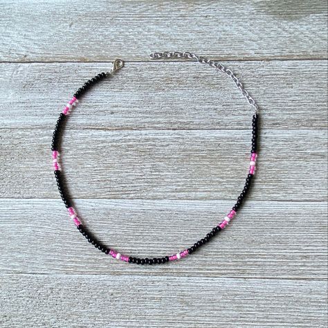 Black Pink Beaded Jewelry, Black Beaded Bracelets Women, Black And Pink Beaded Necklace, Pink And Black Necklace, Pink And Black Bracelets, Black And Pink Bracelet, Pink Beaded Jewelry, Black Beads Necklace, Small Bead Bracelet