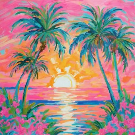 Lily Pulitzer Painting, Easter Drawings, Beachy Art, Pic Wall, Beachy Aesthetic, Ocean Tropical, Coastal Artwork, Cute Background, Charcoal Sketch