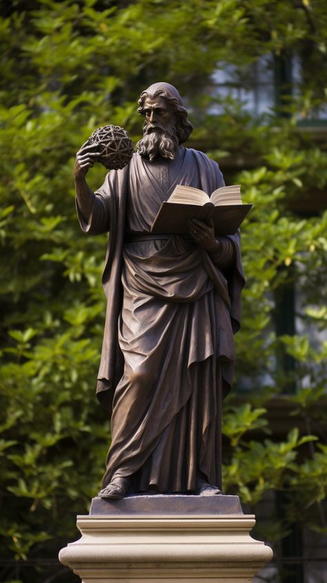 bronze statue of Plato holding his works, placed in an ornate garden Plato Statue, Mentor Mentee, Ornate Garden, Roman Statue, Roman Era, Garden Sculptures, Bronze Statue, Ancient Greece, Portfolio Design