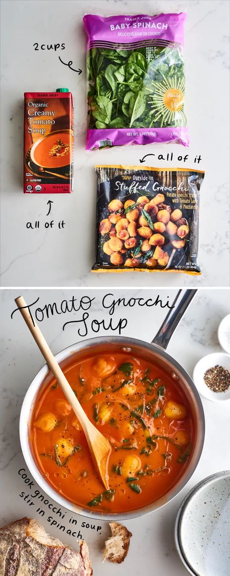 Trader Joe’s Gnocchi Tomato Soup, Trader Joes Plant Based Recipes, Trader Joe’s Stuffed Gnocchi, Trader Joes Stuffed Gnocchi, Stuffed Gnocchi Trader Joes, Trader Joe’s Diet, Trader Joe’s Tomato Soup, Trader Joes Salad Recipe, Trader Joes Tomato Soup Recipe