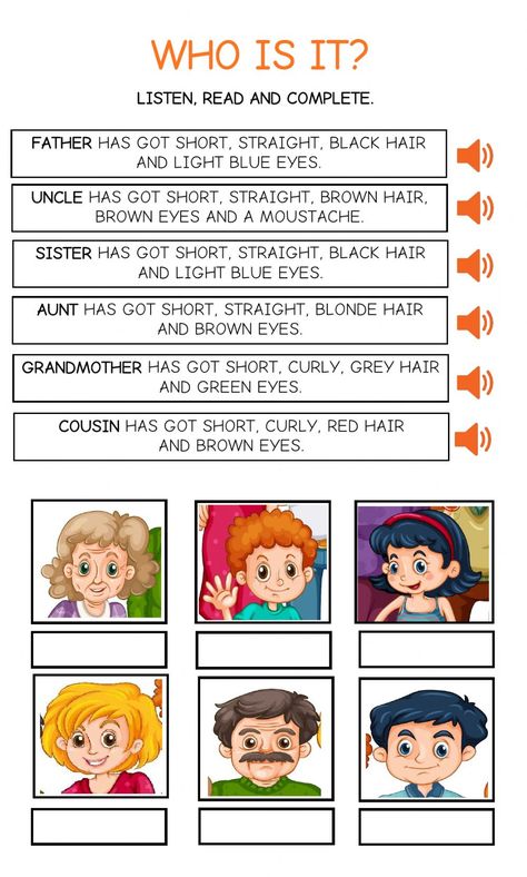 Who is it? Family - Interactive worksheet Who Are You Worksheet, What Are You Doing Worksheet, Family Worksheets For Kids, Describing People Worksheet For Kids, Class 1english Worksheet, Esl Family Vocabulary Worksheets, Family Description, Black Color Hairstyles, Hairstyles Black Hair