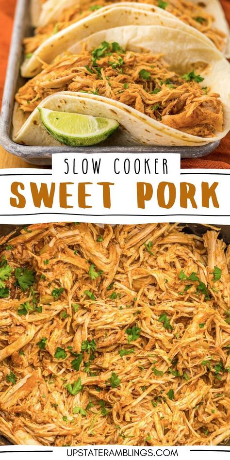 Slow Cooker Sweet Pork Crock Pot Pork For Tacos, Pork Loin Recipes Crockpot Mexican, Pork Roast Tacos Crock Pots, Pork Loin Taco Recipes, Cuban Pork Crockpot, Costa Vida Sweet Pork Recipe, Crockpot Recipes Pork, Pork Tacos Recipes, Sweet Pork Tacos