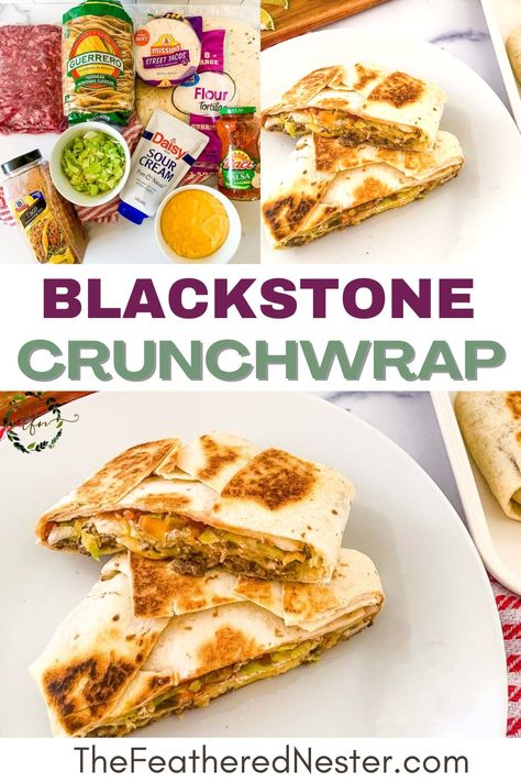 If you love the flat top griddle and Taco Bell, you'll love this homemade copycat Blackstone Crunchwrap! This copycat recipe for the popular Crunchwrap Supreme can be made at home on your griddle. It's so easy to make and tastes just like the real thing. So next time you're craving a double crunch wrap supreme, skip the line and make your own homemade crunchwrap at home! Blackstone Crunchwrap, Crunch Wrap Supreme Recipe, Blackstone Meals, Crunchwrap Recipe, Homemade Crunchwrap, Taco Bell Copycat, Taco Bell Recipes, Crunchwrap Supreme, Grilled Taco