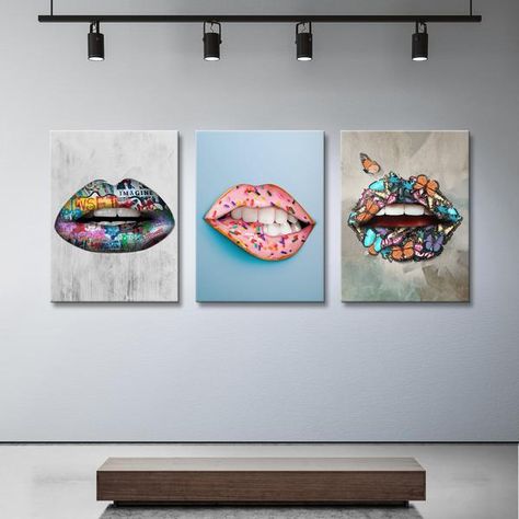 Graffiti Lips, Dental Wall Art, Colorful Lips, Dental Office Design Interiors, Modern Wall Art Prints, Dental Art, Dental Office Design, Art Stand, Clinic Design