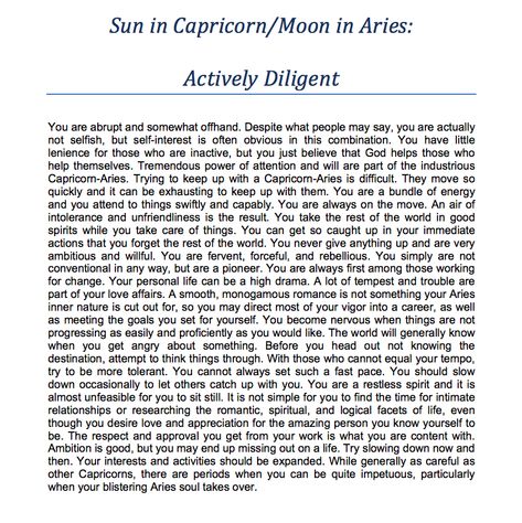 Capricorn Sun/Aries Moon - Actively Diligent Capricorn Sun Aries Moon, Aries Moon Aesthetic, Astrology Placements, Aries Moon Sign, Sun Capricorn, Capricorn Sun, Aries Moon, Capricorn Astrology, Sagittarius Moon