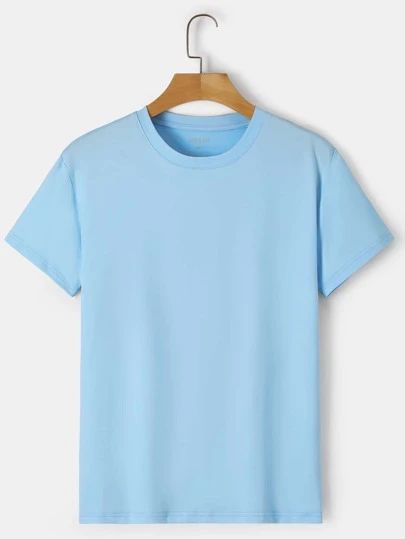 Cheap Blue T-shirt With Anime Print, Plain Tee Shirts Men, Plain T-shirts, Blue T Shirt Outfit Men, Blue Tshirt Outfit Men, Tshirt Bleu, Sky Blue Tshirt, Solid Tshirts, Simple T Shirts