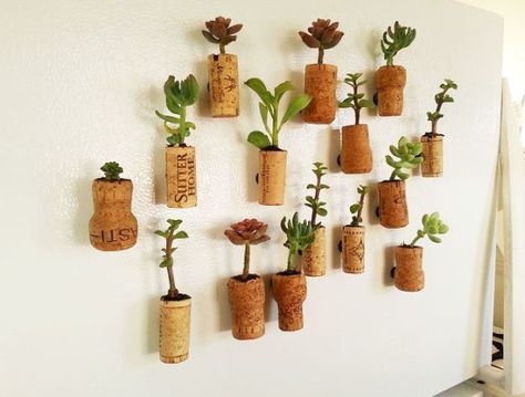 Succulent Wine Cork Planter Magnets | Impressive Ways To Reuse Wine Corks Garden Apartment Ideas, Wine Cork Planter, Cork Board Diy, Camper Van Decor, Diy Wine Bottle Crafts, Cork Planters, Wine Cork Board, Aquaponic System, Diy Wine Bottle