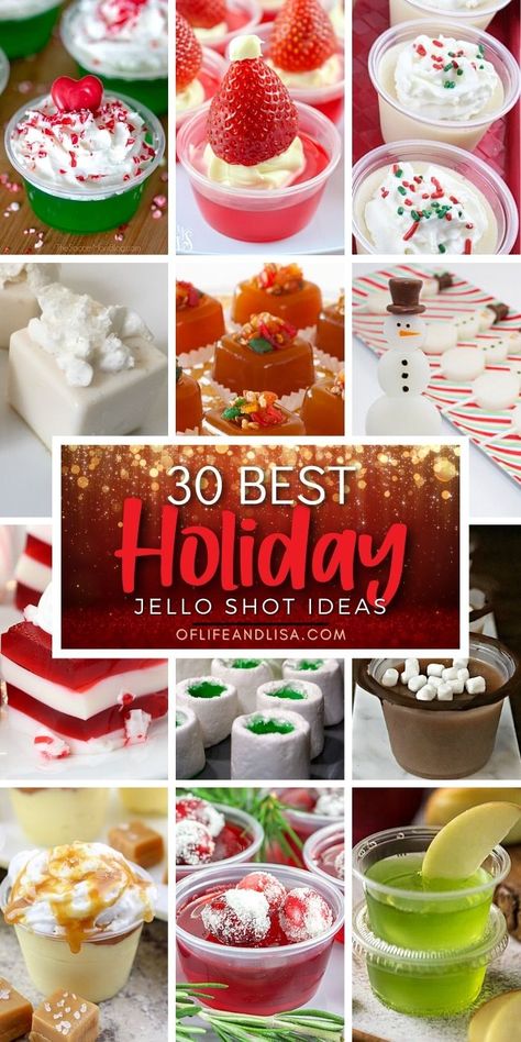 Nye Pudding Shots, Christmas Alcoholic Jello Shots, Mistletoe Jello Shots, Hello Shots Christmas, Christmas Themed Shots Party Ideas, Diy Jello Shots, Jello Shot Recipes New Years Eve, Christmas Party Jello Shots, Christmas Shots Jello