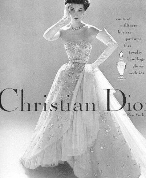 Christian Dior 1952 vintage ad for Dior Gown. See more Vintage Dior dresses on the Vintage Blog   #1950s #dior #diordress #1950sdress  #1950sfashion Vintage Dress Patterns 1950s, Dior Vintage Dress, Dior Wedding Gown, Purple Vintage Dress, Vintage Dior Dress, Dior Wedding Dresses, Dior 1947, Christian Dior Gowns, Christian Dior Dress