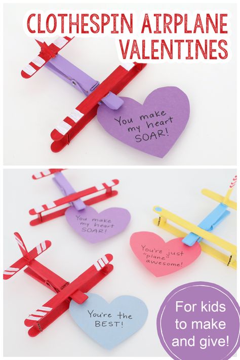 Adorable Clothespin Airplane Valentines - Frugal Fun For Boys and Girls Valentines Day Crafts For Babies, Clothespin Airplane, Crafts For Babies, Horse Valentine, Valentines Day Crafts, Diy Valentines Cards, Valentine Messages, Paper Flower Wall Decor, Valentine Crafts For Kids