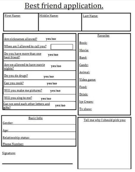 If you fill this out I will see. If I want to be friends I will reply to your comment with "Lets be friends" if not i will say "sorry no thanks" You must have snapchat though. Best Friend Application, Friend Application, Bff Quizes, Studie Hacks, Who Knows Me Best, Whatsapp Info, Best Friend Bucket List, Best Friend Quiz, Friend Ideas