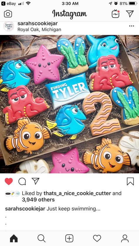 Finding Nemo Cookies Decorated, Nemo Cookies, 2 Cookies, Summer Cookies, Cookie Pops, Cookies Decorated, Finding Dory, Finding Nemo, Birthday Cookies