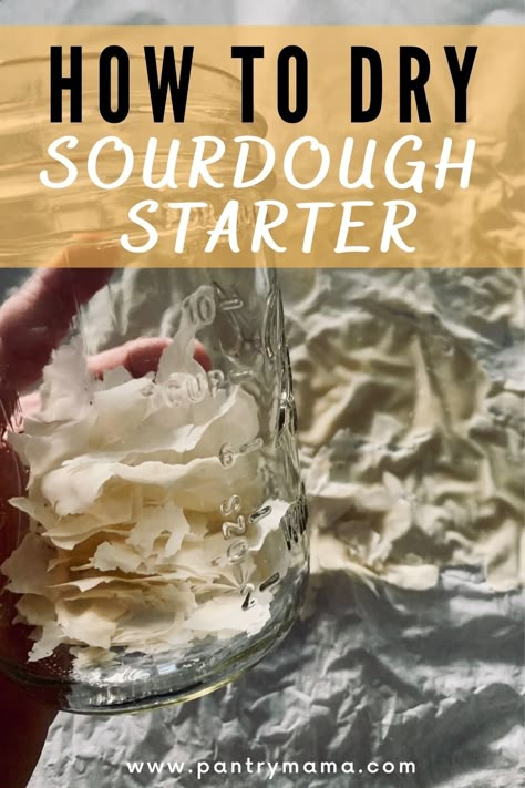 Instructions for how to dehydrate (dry) your sourdough starter. Never worry about your sourdough starter again with this sourdough insurance policy. Storing Sourdough Starter, Dehydrate Sourdough Starter, Store Sourdough Starter, Dry Sourdough Starter, Dried Sourdough Starter, The Pantry Mama, Pantry Mama, Sourdough Dinner, Everything Sourdough