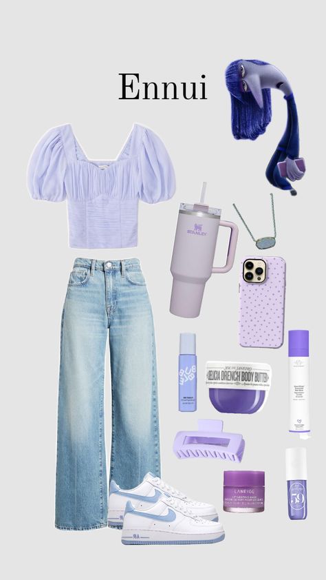 Ennui Inside Out inspired fit#Purple/Periwinkle blue Inside Out Outfit Ideas Aesthetic, Periwinkle Clothes, Ennui Inside Out, Periwinkle Outfit, Freshman Outfits, Sky Blue Outfit, Lavender Outfit, Purple Periwinkle, Feminine Outfits