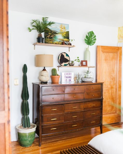 Jessica Brigham, Craftsman Bungalow, Green Kitchen Cabinets, Mid Century Dresser, Eclectic Bedroom, Kitchen Views, Craftsman Bungalows, Dresser Decor, Bedroom Dressers