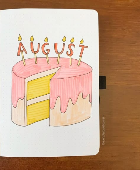 Birthday Month Journal Cover, Journal Month Cover Page, August Book Journal Ideas, Birthday Month Bujo Theme, August Title Page, August Journal Page, Birthday Month Journal Ideas, Birthday Month Bullet Journal, August Planner Ideas