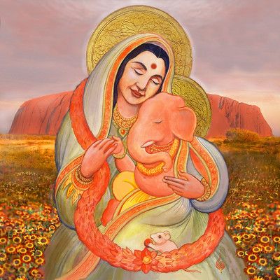 Uluru Shri Mataji and Ganesha | gwrbrown@yahoo.com.au Waterc… | Flickr Sahaja Yoga Meditation, Shri Mataji, Sahaja Yoga, Chakra Art, Shiva Lord Wallpapers, Divine Mother, Hindu Mythology, Yoga Art, Brown Art