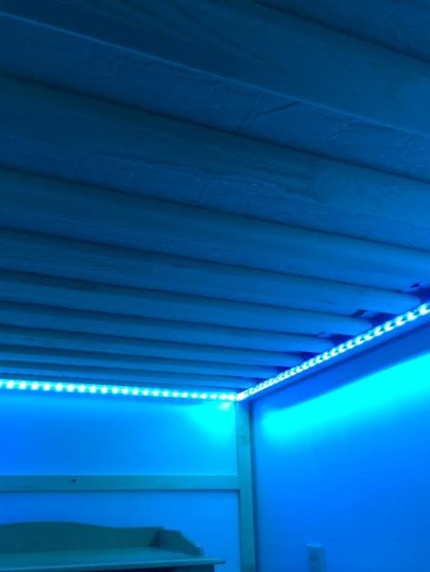 $23 for  adhesive lighting for under loft bed... includes remote and various colored lights! Under Loft Bed Ideas, Bunk Bed Lights, Cama Ikea, Kids Bedroom Remodel, Guest Bedroom Remodel, Ikea Kura Bed, Murphy Bed Ikea, Small Bedroom Remodel, Kura Bed